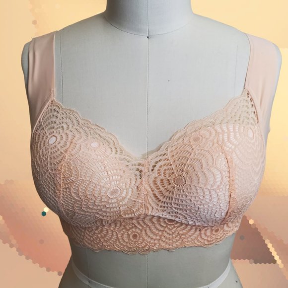Wireless Lace Bra Plus Size 44 - Peach Lace - Picture 7 of 8